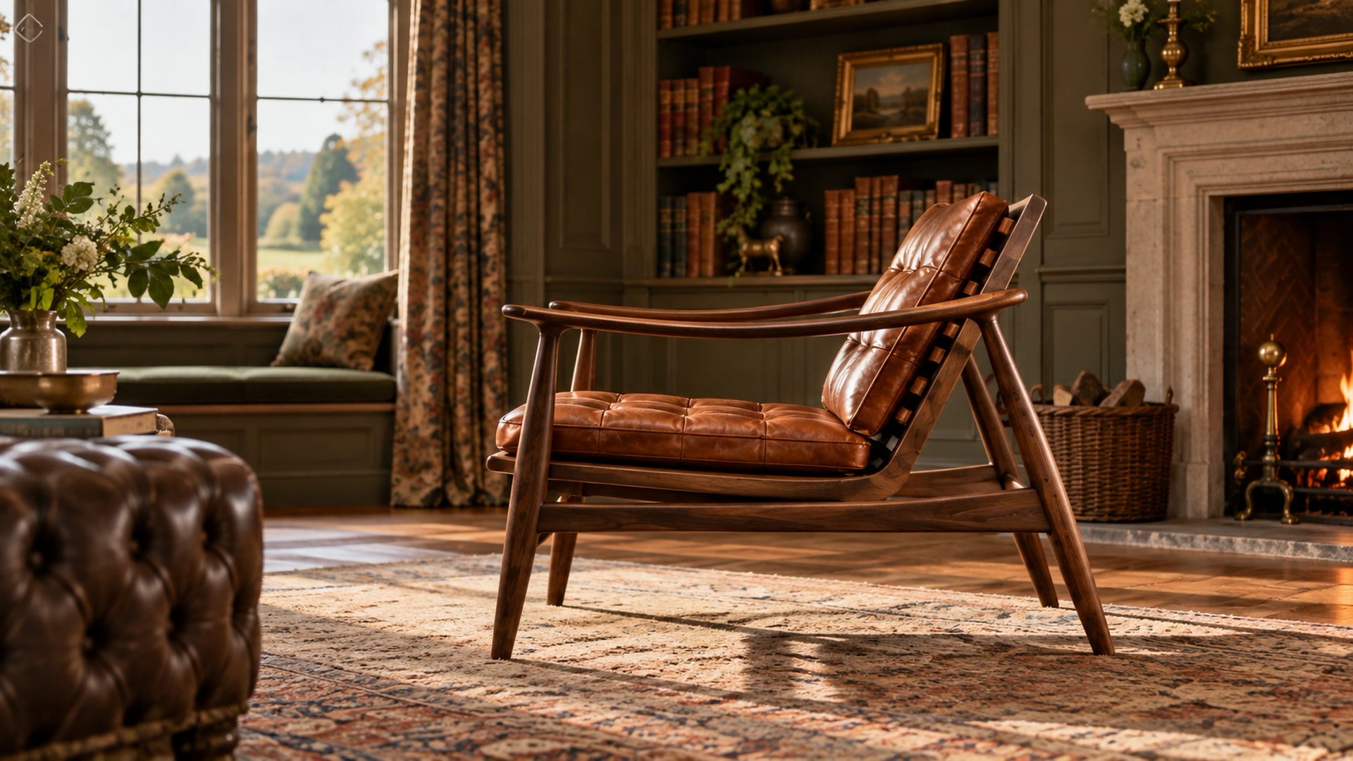 Akira armchair, side view, library