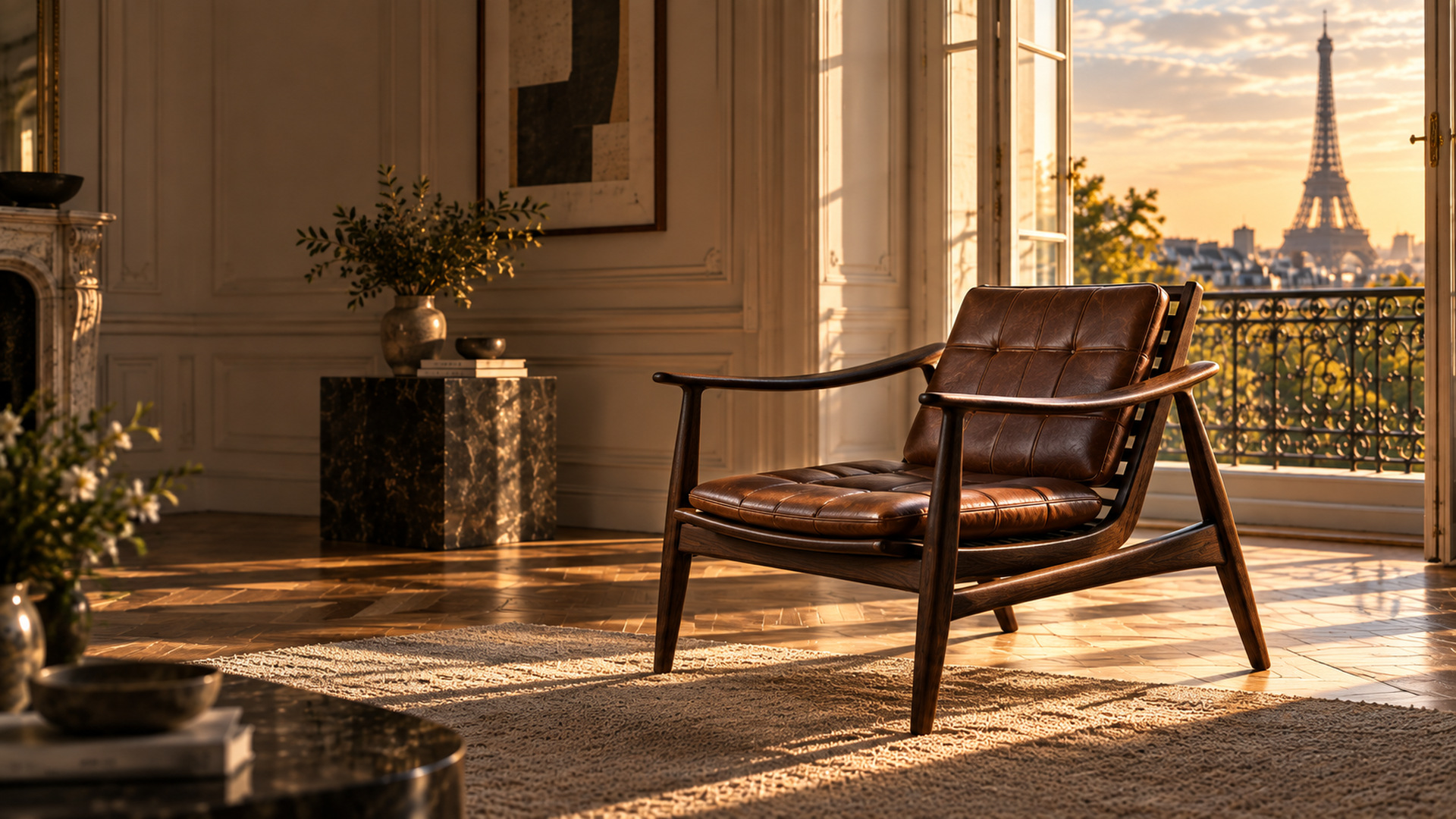 Akira armchair in a Paris apartment overlooking the Eiffel Tower